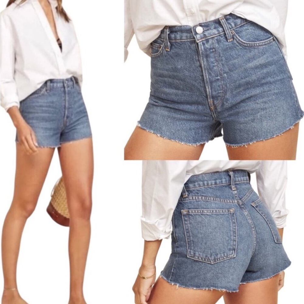 Reformation‎ Charlie Denim Jean Cutoff Shorts High Rise Button Fly 24